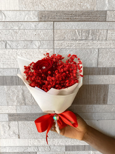 RED ROSE AND BABY BREATH BOUQUET