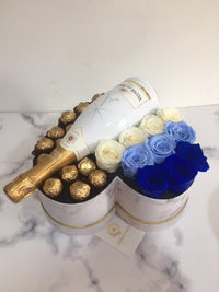10 ETERNITY ROSES, WINE AND MIXED CHOCOLATE BOX