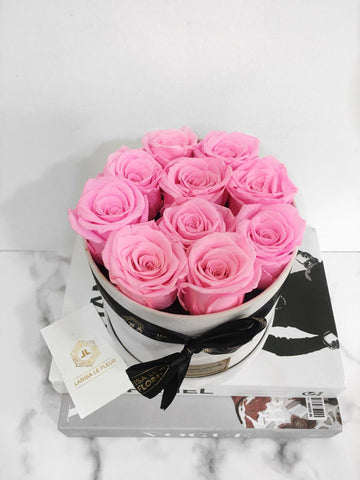 SMALL ROUND VELVET BOX OF ETERNITY ROSES