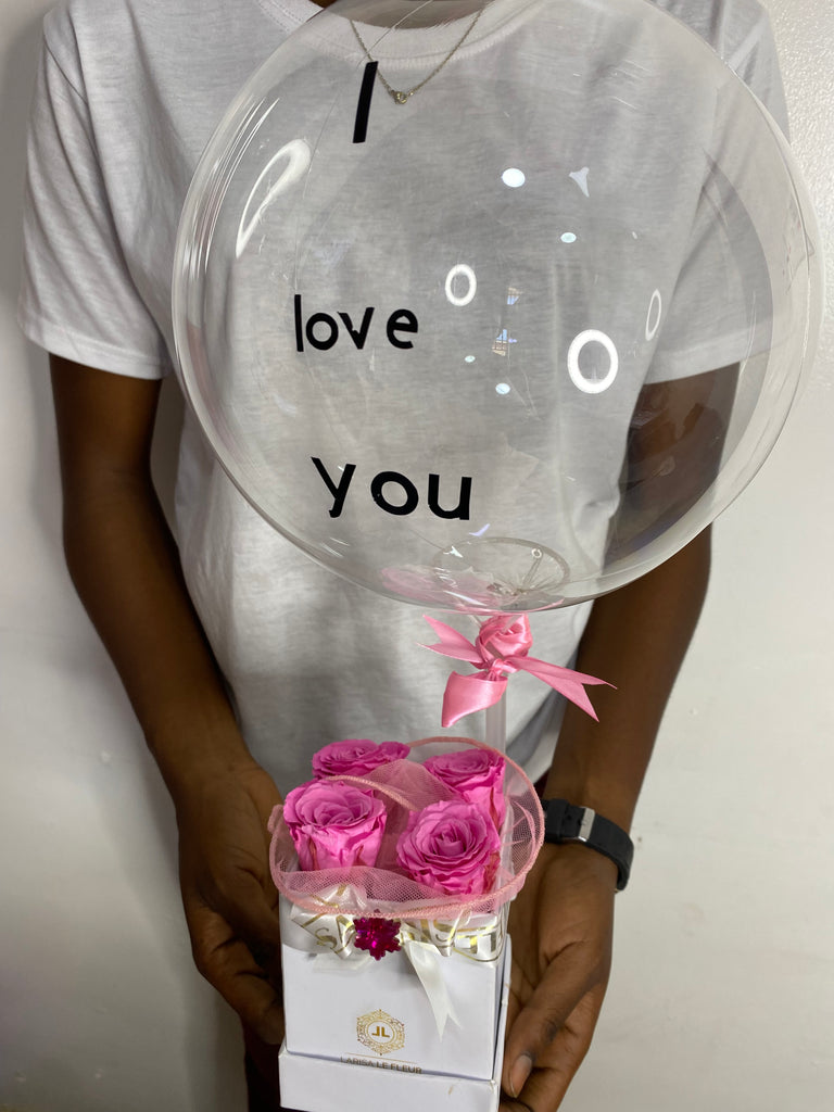 4 ETERNITY ROSES AND CUSTOMISED BALLOON