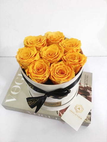 SMALL ROUND VELVET BOX OF ETERNITY ROSES