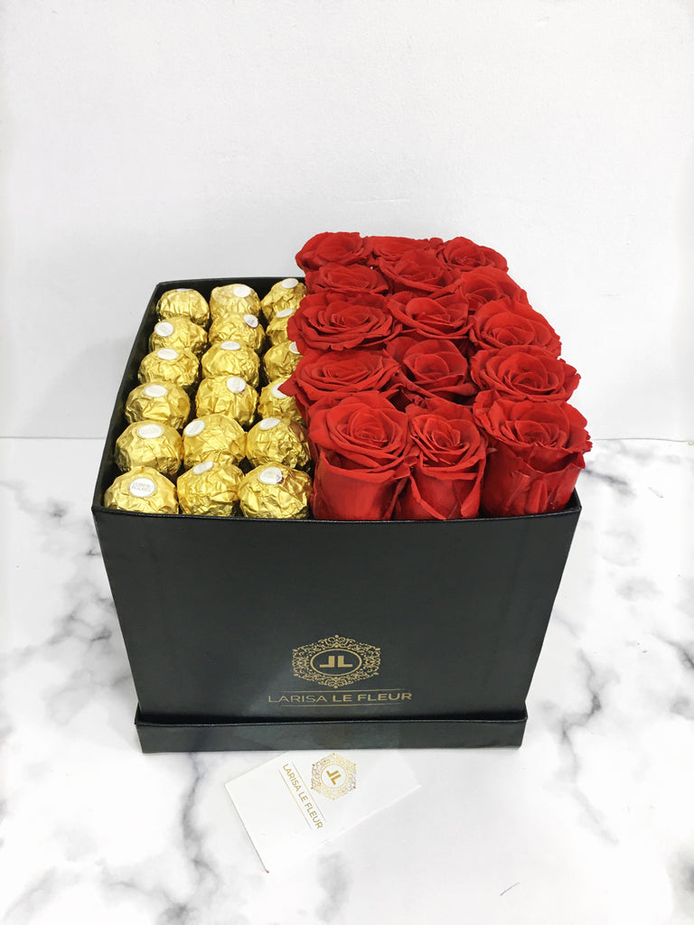 ROSES AND FERRERO IN SQUARE BOX